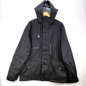 Burton Dryride Ski Snowboard Jacket Mens Large Black Pinstripe Hooded Insulated